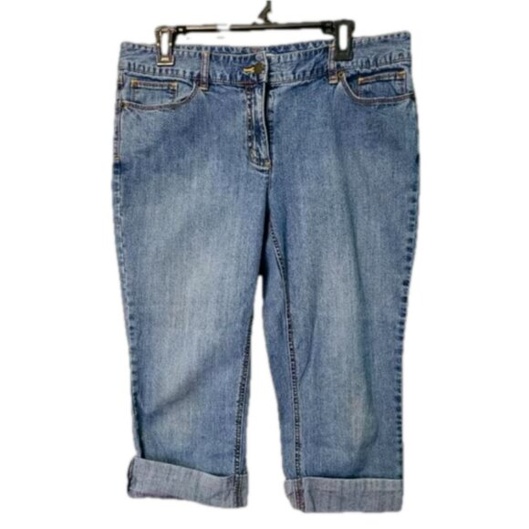 Liz Claiborne Denim - Ladies Villager Faded Distressed Jean Capri Cropped Cuffed Liz Claiborne Size 12